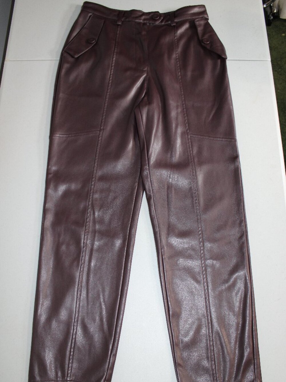 Current Air Los Angeles Faux Leather Deep Purple/Brown Straight Leg Pants